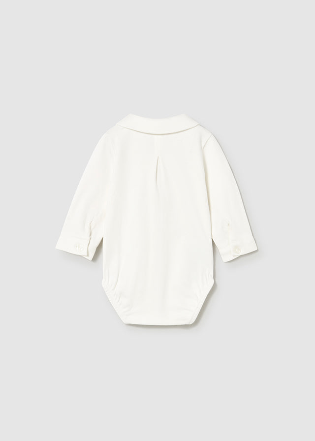 Boy Collared Shirt Bodysuit - White
