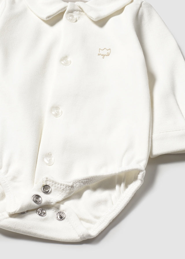 Boy Collared Shirt Bodysuit - White