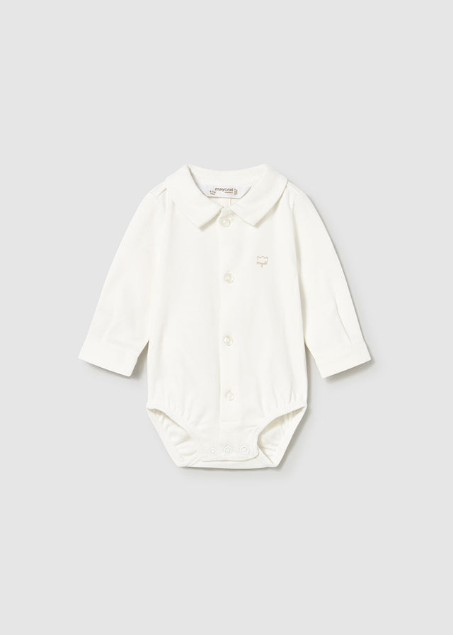 Boy Collared Shirt Bodysuit - White