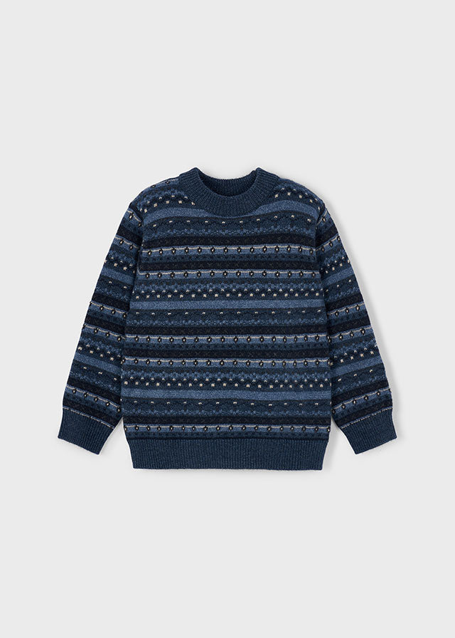 Boy Jacquard Knit Sweater - Steel Blue