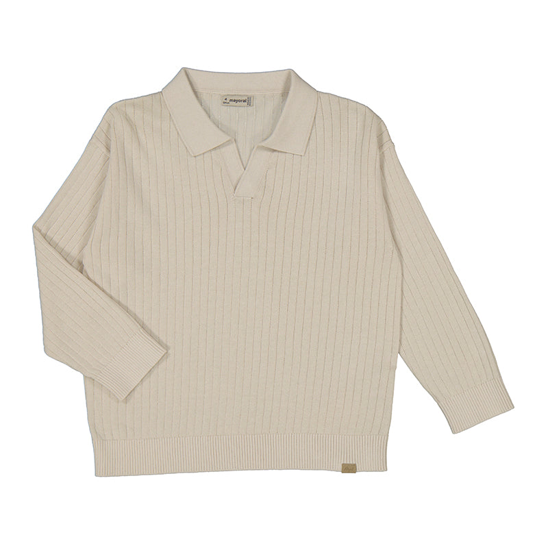 Boy Polo Collar Sweater - Bone