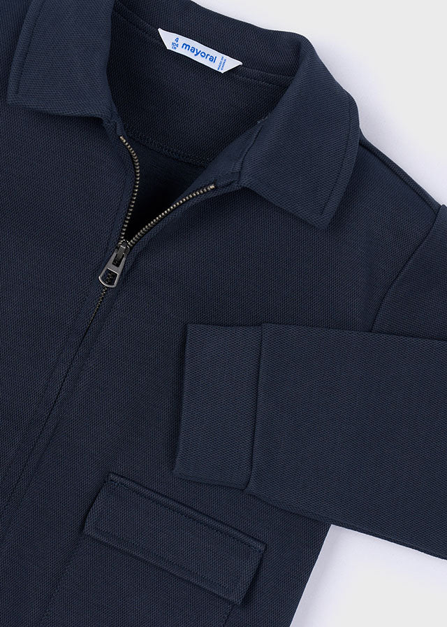 Boy Polo Collared Knit Jacket - Navy