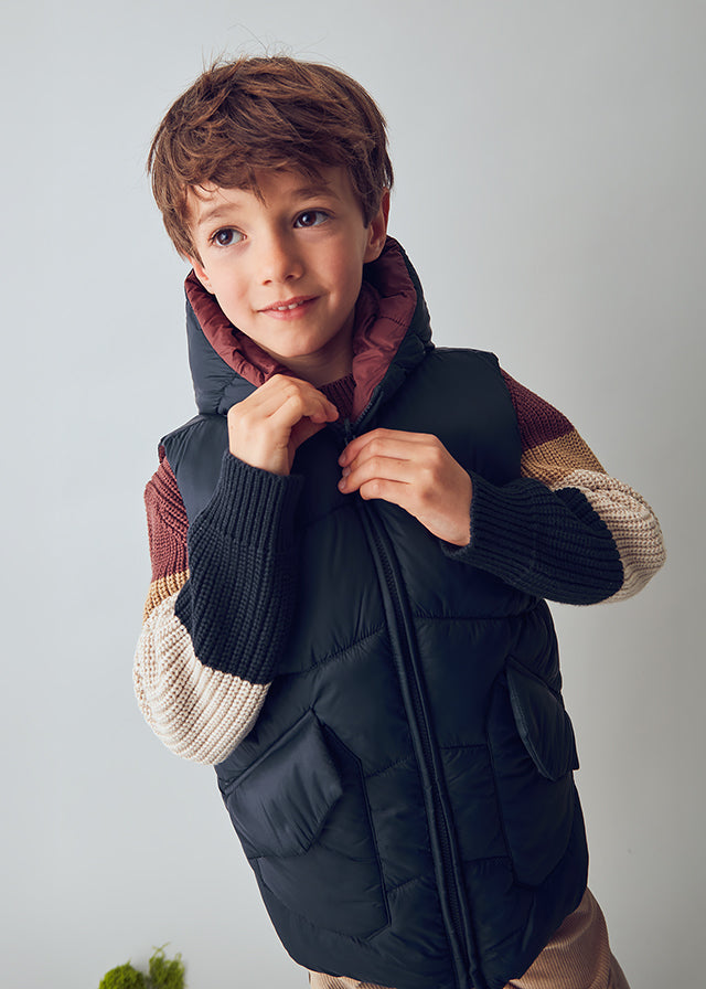 Boy Reversible Puffer Vest - Navy/Maroon/Khaki