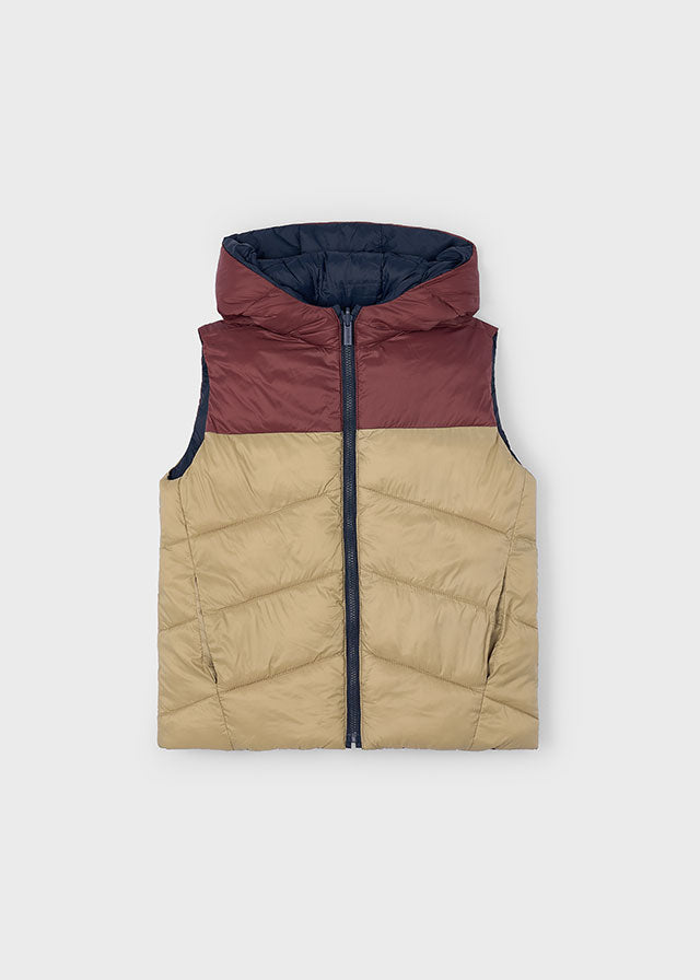 Boy Reversible Puffer Vest - Navy/Maroon/Khaki