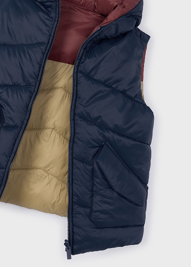 Boy Reversible Puffer Vest - Navy/Maroon/Khaki