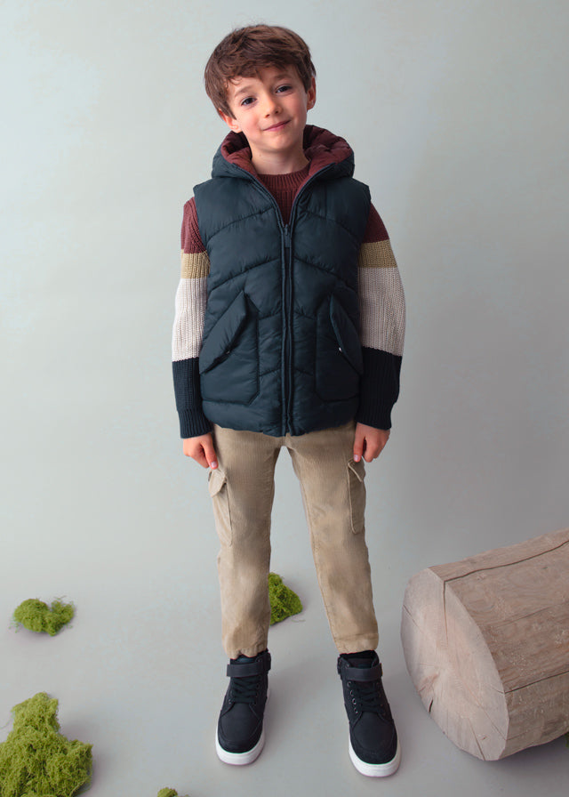 Boy Reversible Puffer Vest - Navy/Maroon/Khaki