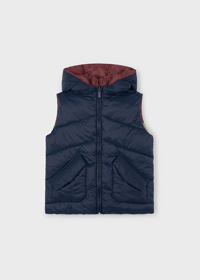 Boy Reversible Puffer Vest - Navy/Maroon/Khaki