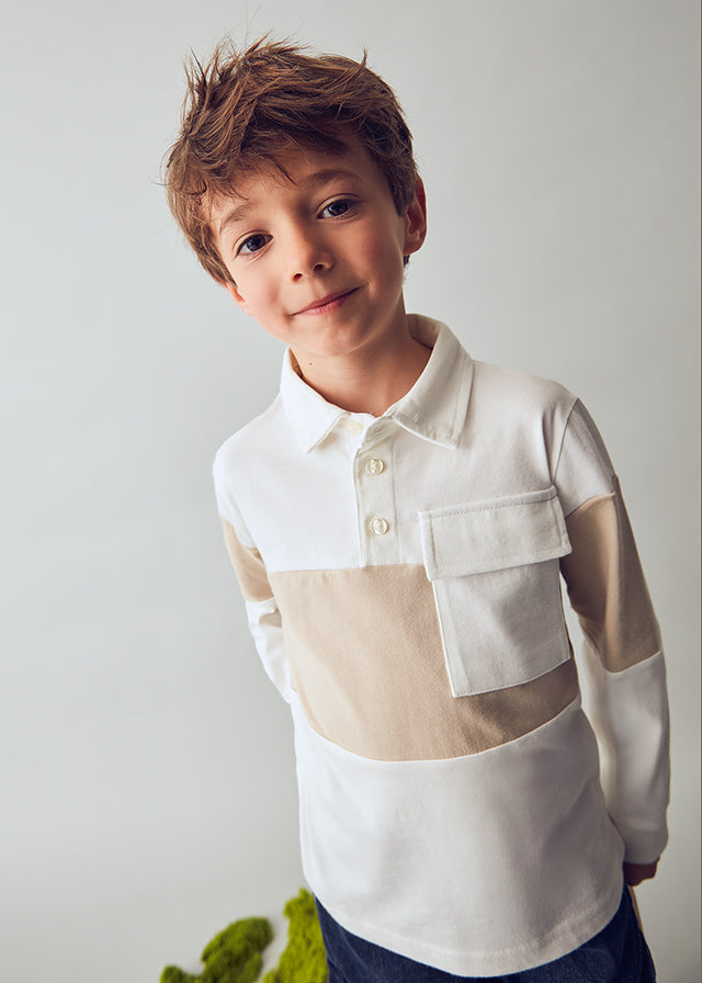 Boy Striped Knit Polo Shirt - Cream