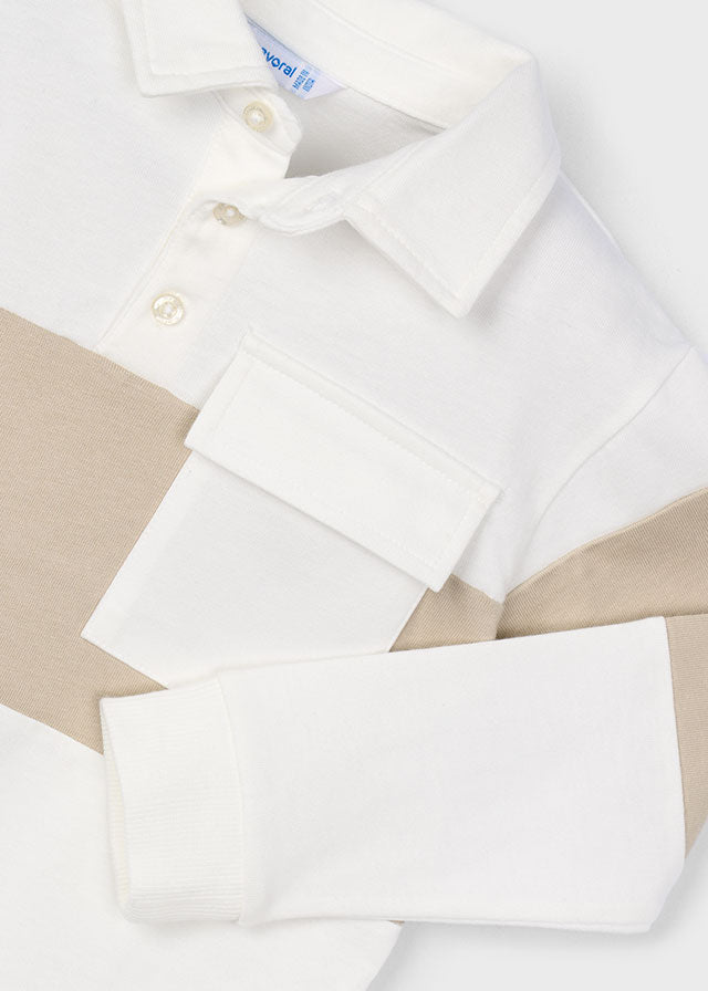 Boy Striped Knit Polo Shirt - Cream