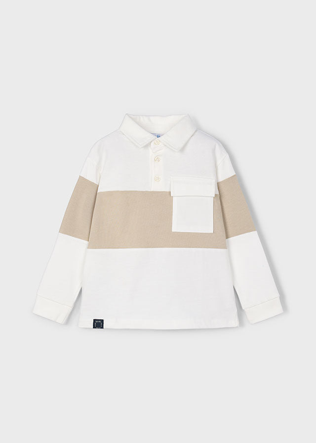 Boy Striped Knit Polo Shirt - Cream