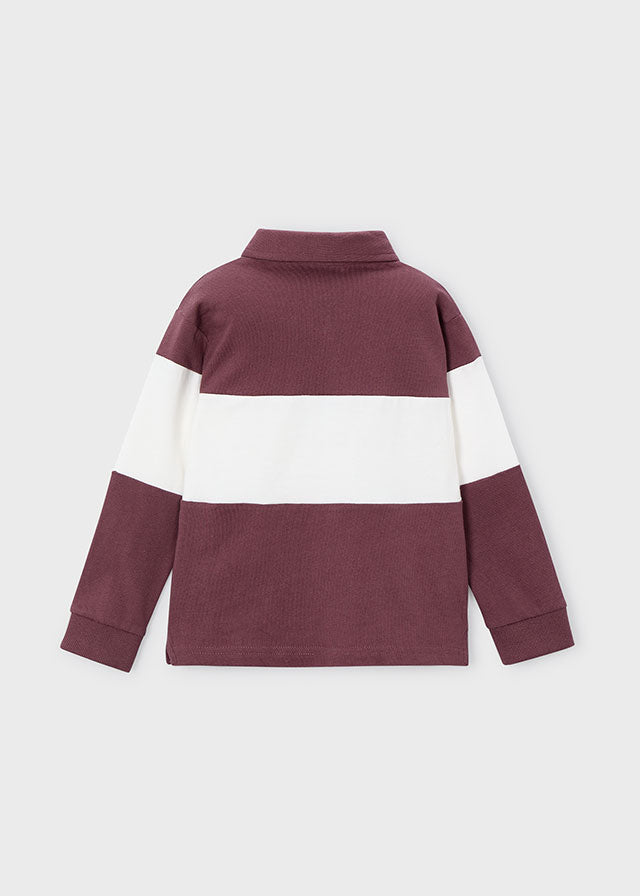Boy Striped Knit Polo Shirt - Plum