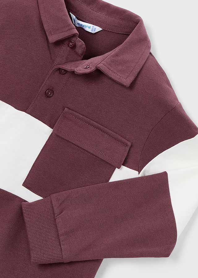 Boy Striped Knit Polo Shirt - Plum