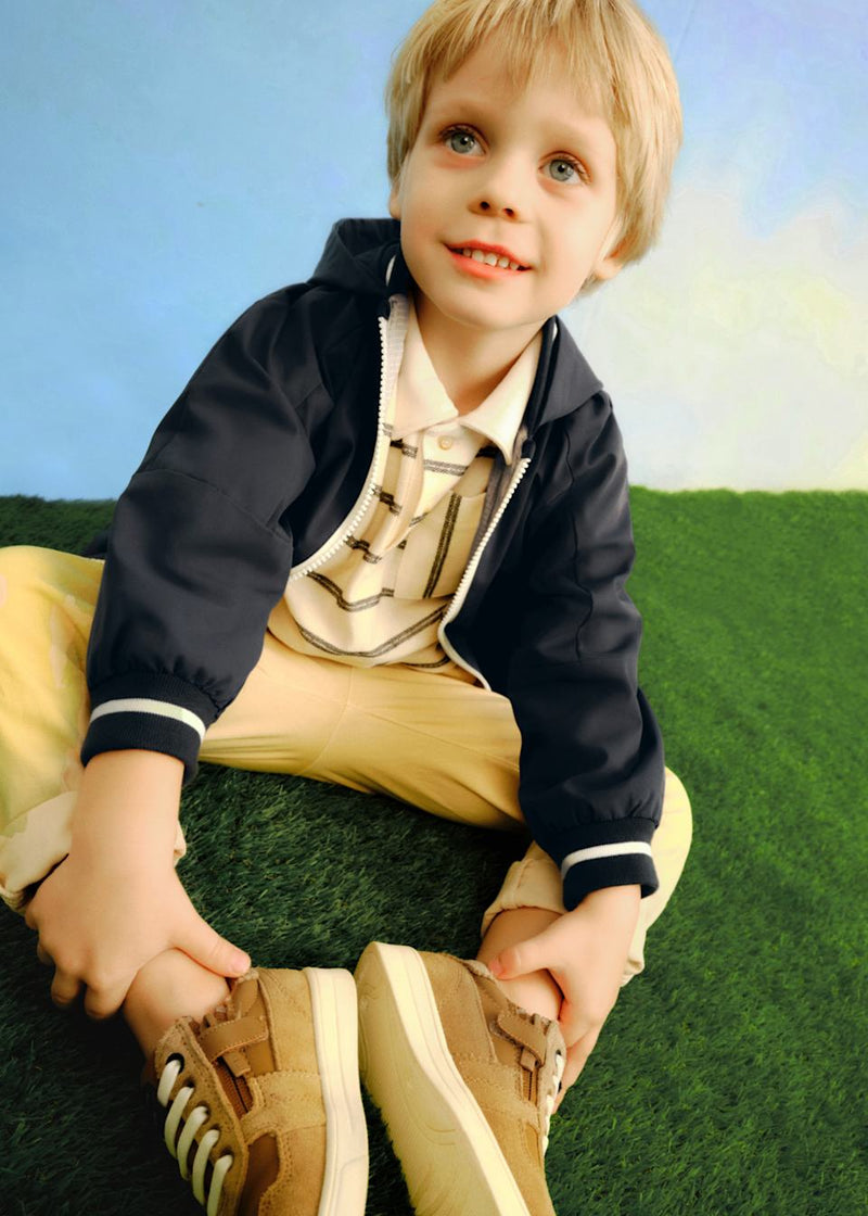 Boy Windbreaker with Contrast Cuffs - Asphalt
