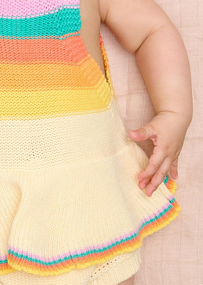 Bubble Frill - Rainbow Pink Knit Stripe Romper (3-6Mo)