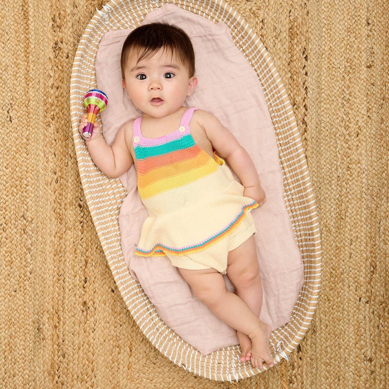 Bubble Frill - Rainbow Pink Knit Stripe Romper (3-6Mo)