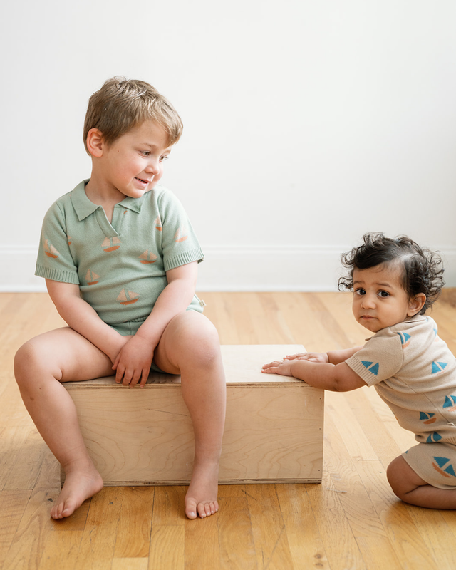 Cameron Knit Polo - Seafoam Sailboats