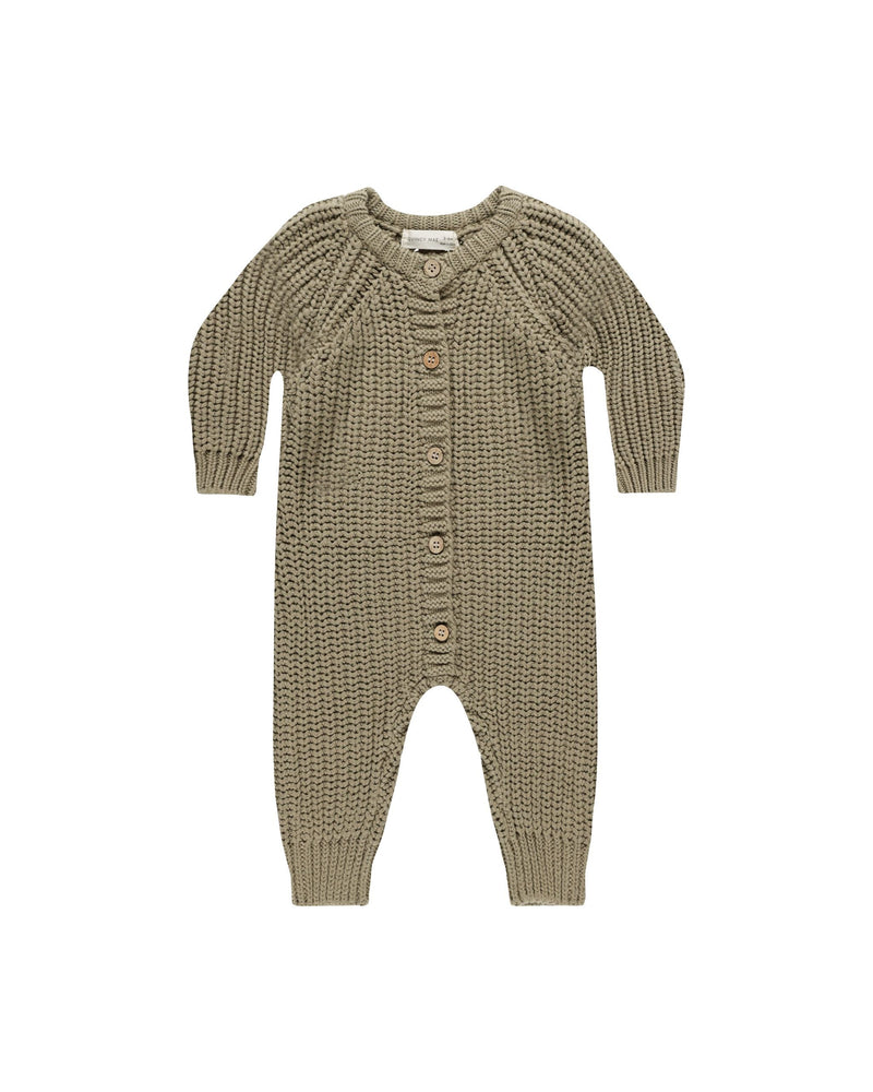 Chunky Knit Jumpsuit || Olive (3-6mo, 12-18mo)