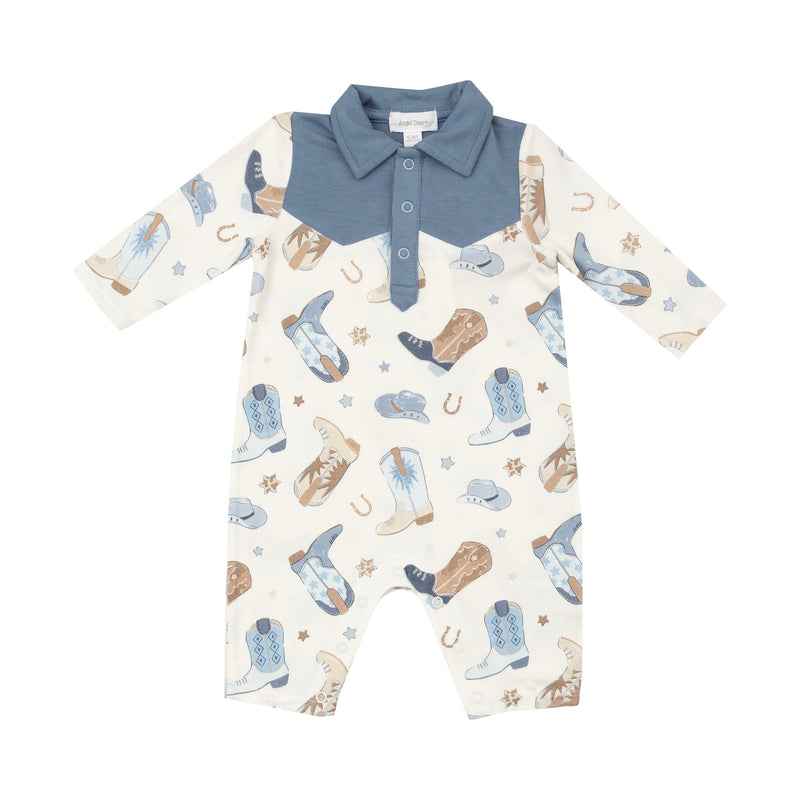 Cowboy Boots Blue - Long Sleeve Cowboy Romper (18-24mo)