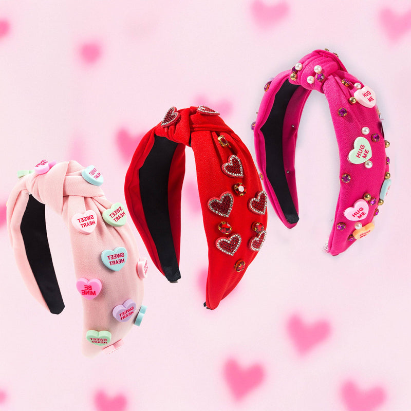 Embellished Knotted Headband- Magenta Candy Heart