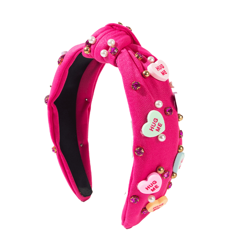 Embellished Knotted Headband- Magenta Candy Heart