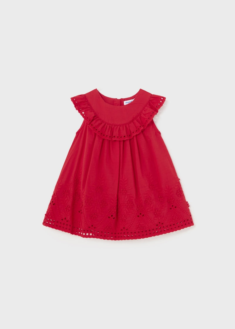 Embroidered Poplin Dress - Red