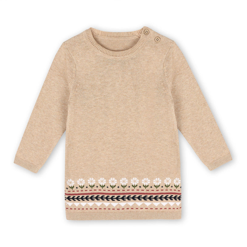 Fair Isle Baby Girl Sweater Knit Dress (Organic Cotton): Oatmeal Heather