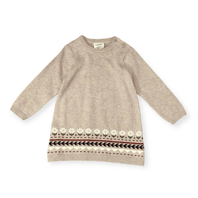 Fair Isle Baby Girl Sweater Knit Dress (Organic Cotton): Oatmeal Heather