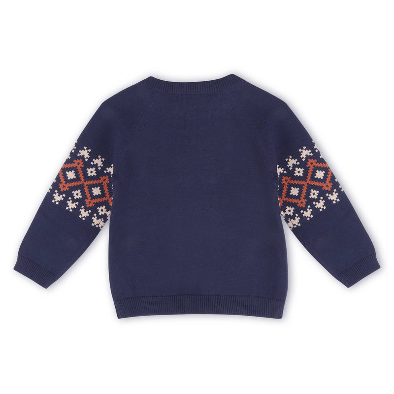 Fair Isle Raglan Sleeve Baby Pullover Sweater (Organic): Navy Blue (0-3 Mo)