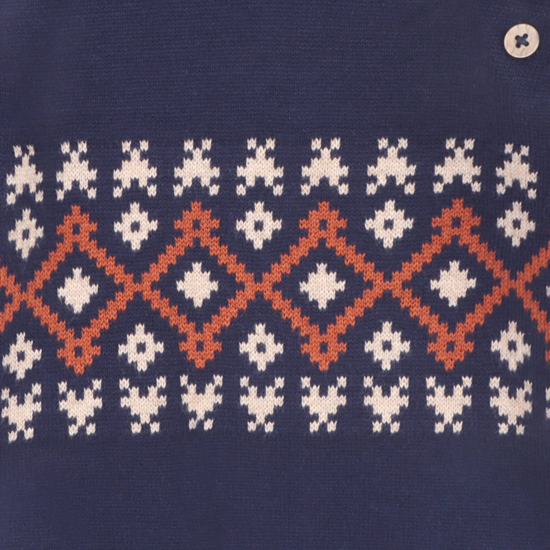 Fair Isle Raglan Sleeve Baby Pullover Sweater (Organic): Navy Blue (0-3 Mo)
