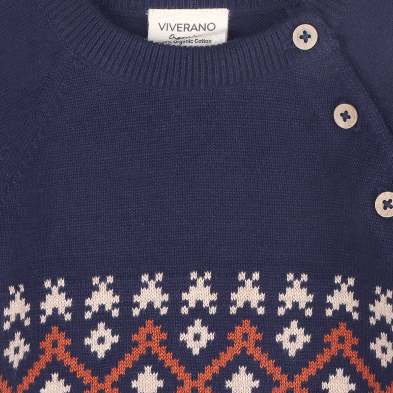 Fair Isle Raglan Sleeve Baby Pullover Sweater (Organic): Navy Blue