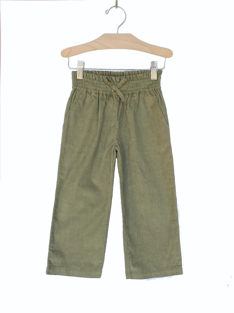 Fine Wale Corduroy Wide Leg Pants - Olive (5Y)