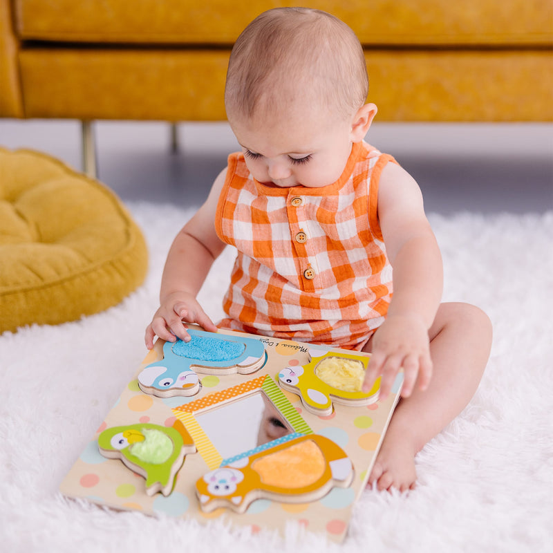 First Play Wooden Touch and Feel Puzzle Peek-a-Boo Pets With Mirror