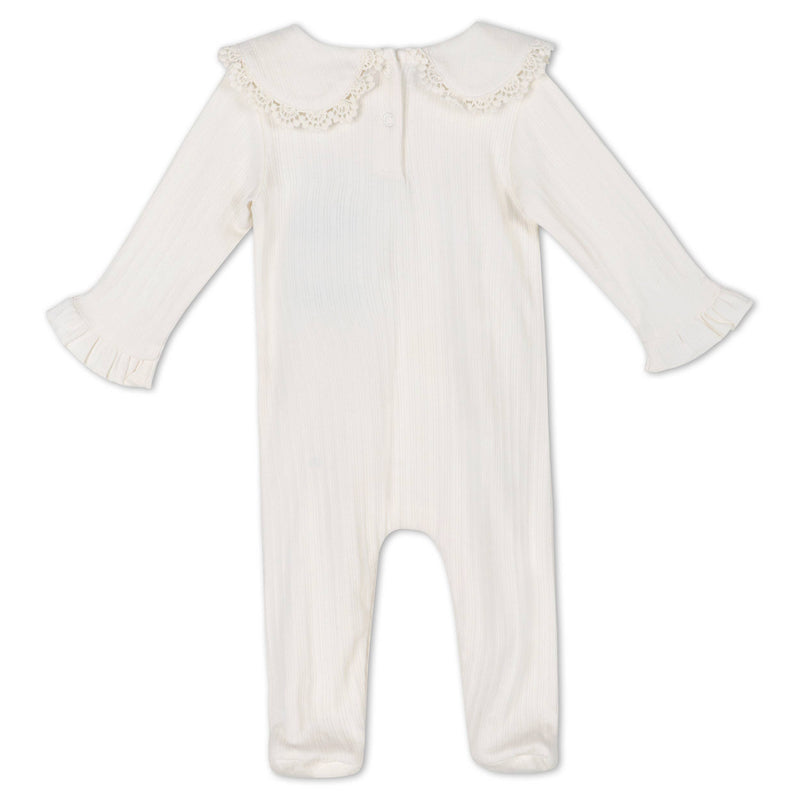 Floral Embroidered Pointelle & Ruffle Baby Footie