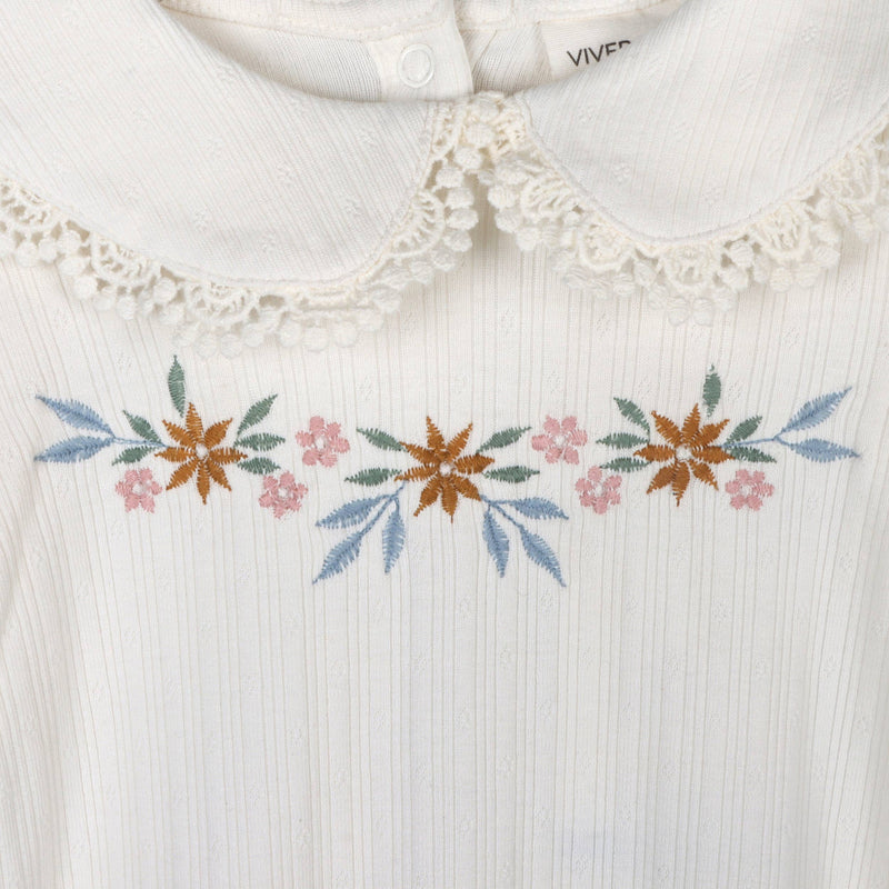 Floral Embroidered Pointelle & Ruffle Baby Footie