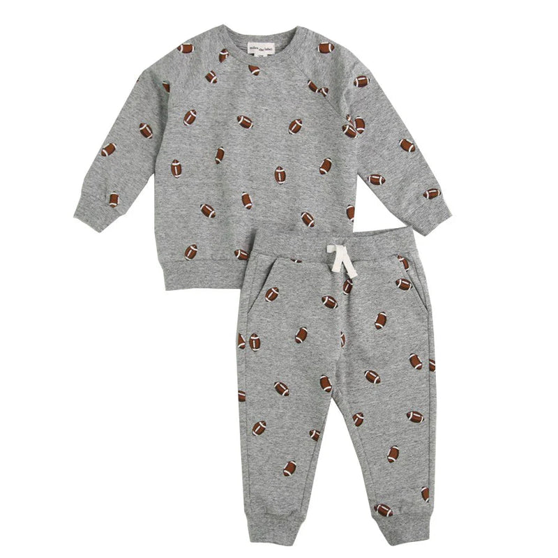 Football Print on Heather Grey 2-Piece Jogger Set