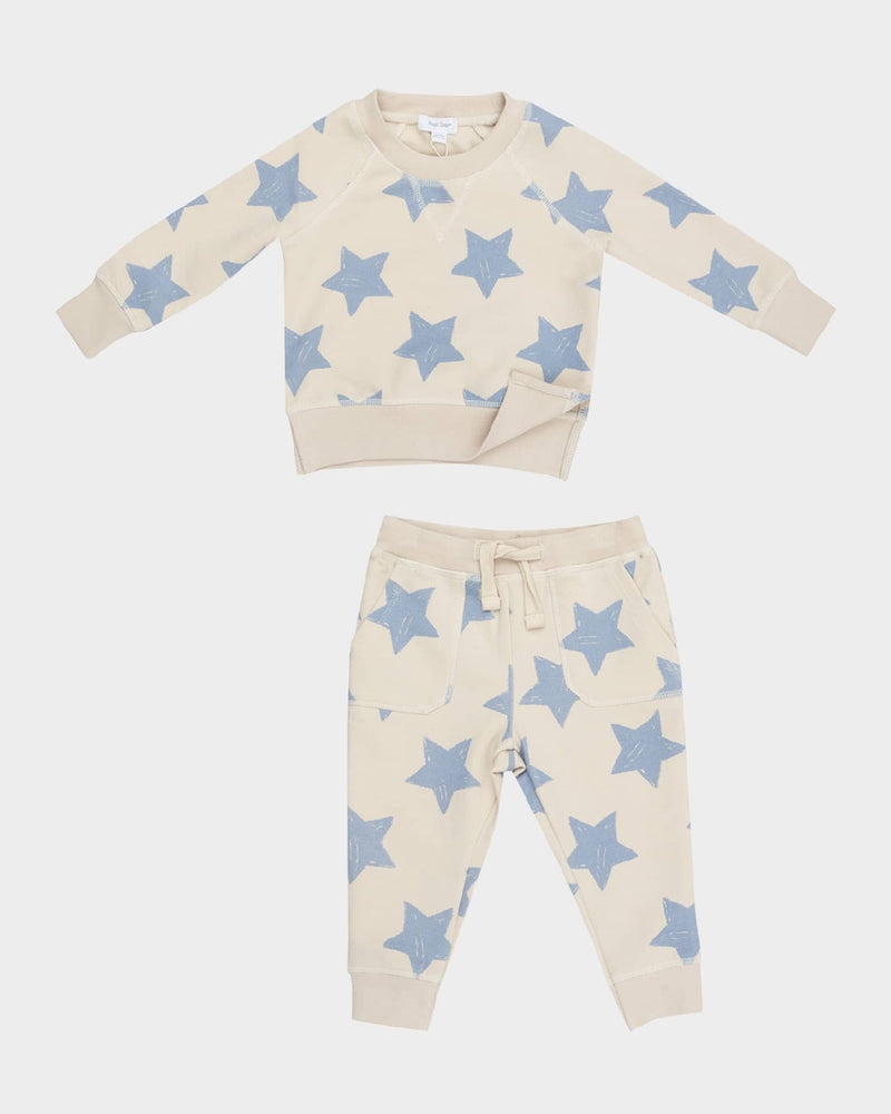 French Terry Sketchy Stars Blue - Raglan Sweatshirt and Jogger Set