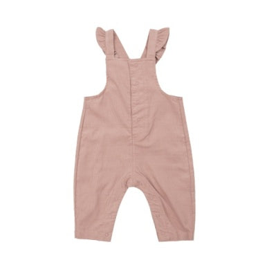 Front Pocket Ruffle Overall - Corduroy Misty Rose