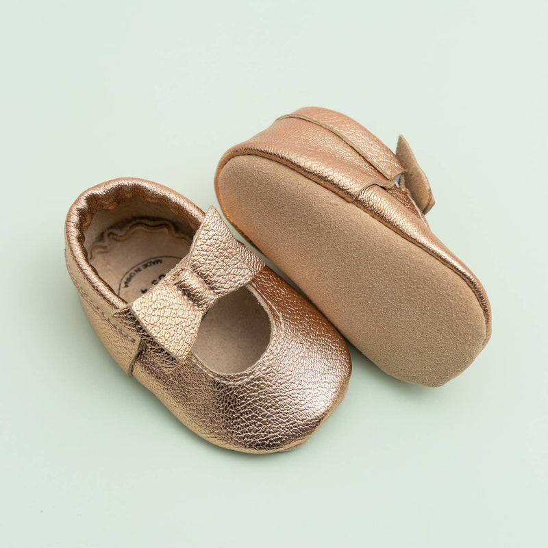 Genuine Leather Bow Moccasins - Rose Gold