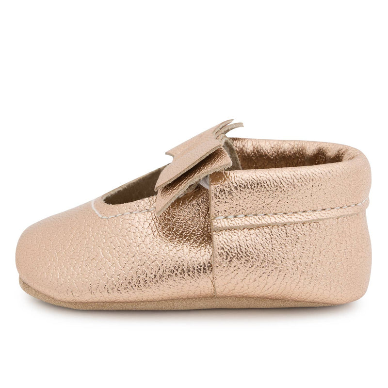 Genuine Leather Bow Moccasins - Rose Gold