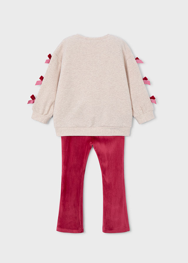 Girl 2-Piece Bow Sweatshirt and Leggings Set - Cherry Red