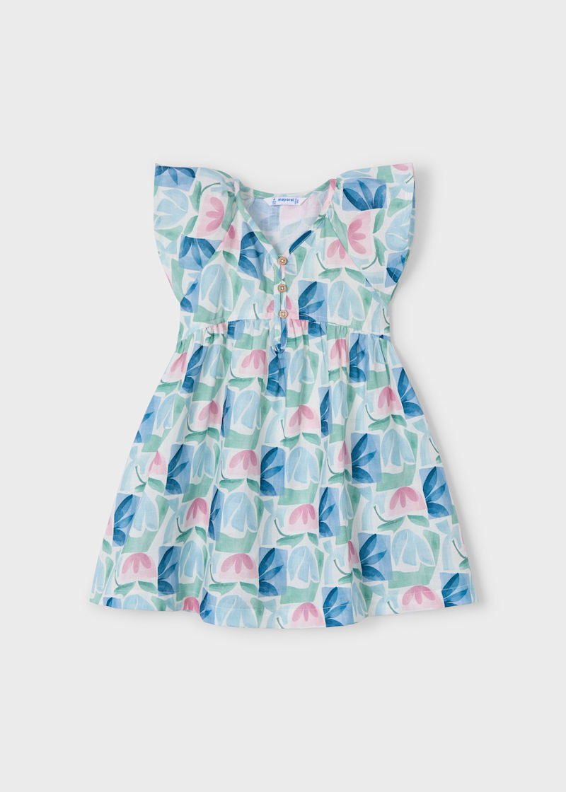 Girl Geometric Floral Dress - Mint