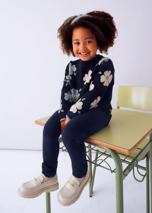 Girl Jacquard Sweater - Blue and Cream Floral