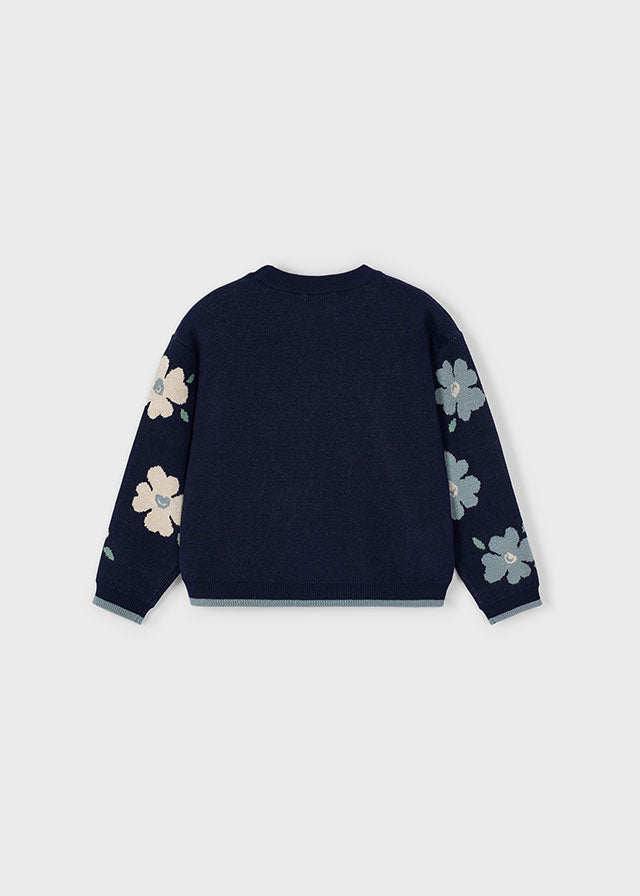 Girl Jacquard Sweater - Blue and Cream Floral