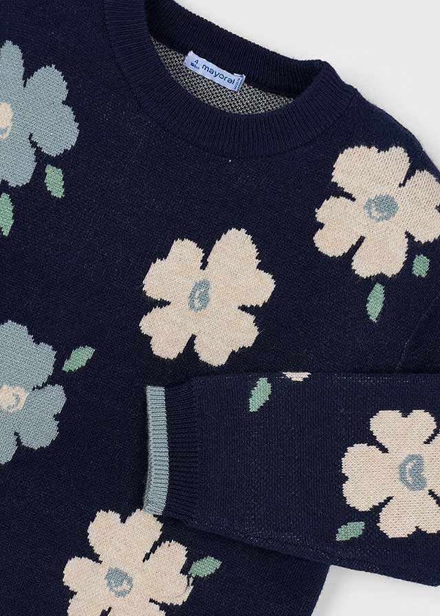 Girl Jacquard Sweater - Blue and Cream Floral