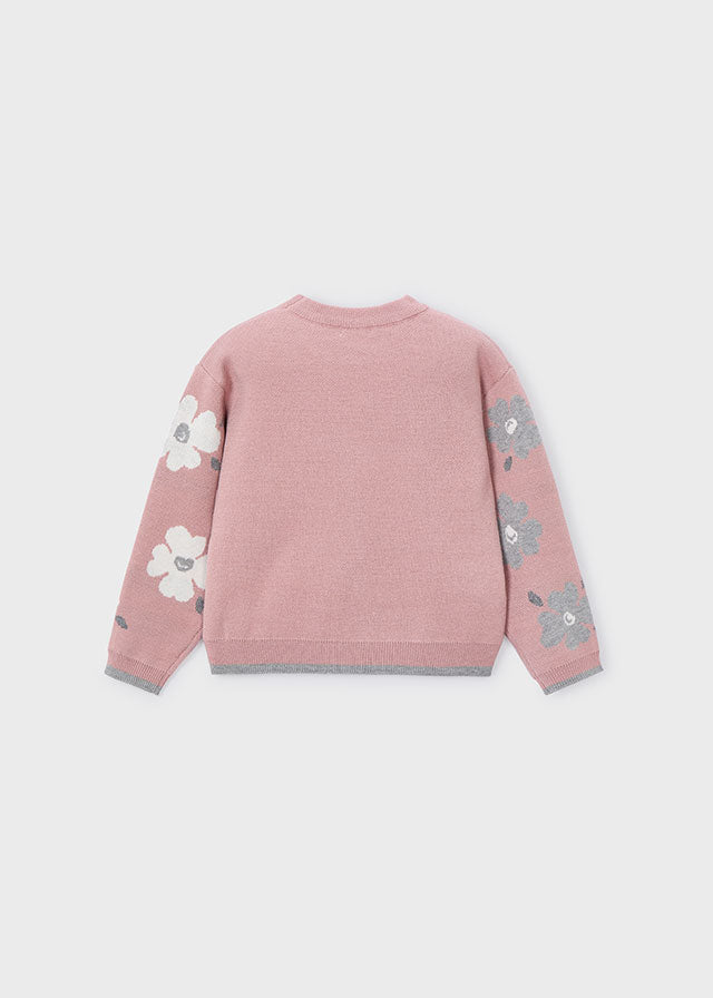 Girl Jacquard Sweater - Pink and White Floral
