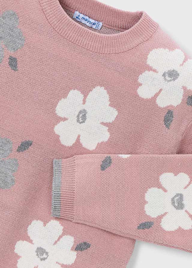 Girl Jacquard Sweater - Pink and White Floral