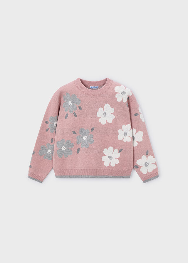 Girl Jacquard Sweater - Pink and White Floral