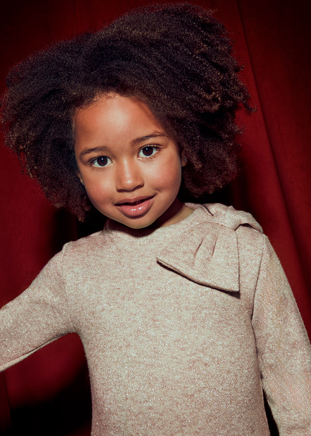 Girl Knit Bow Dress - Heather Toffee