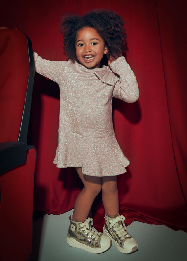 Girl Knit Bow Dress - Heather Toffee