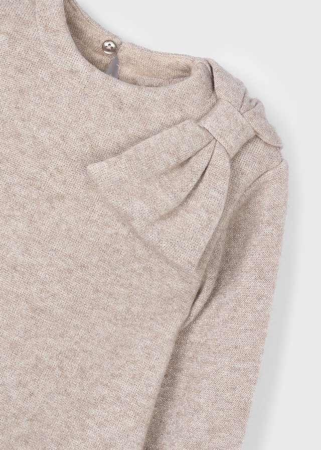 Girl Knit Bow Dress - Heather Toffee